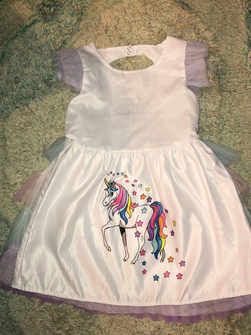 White Unicorn Tutu Dress for Kids - Rainbow Print